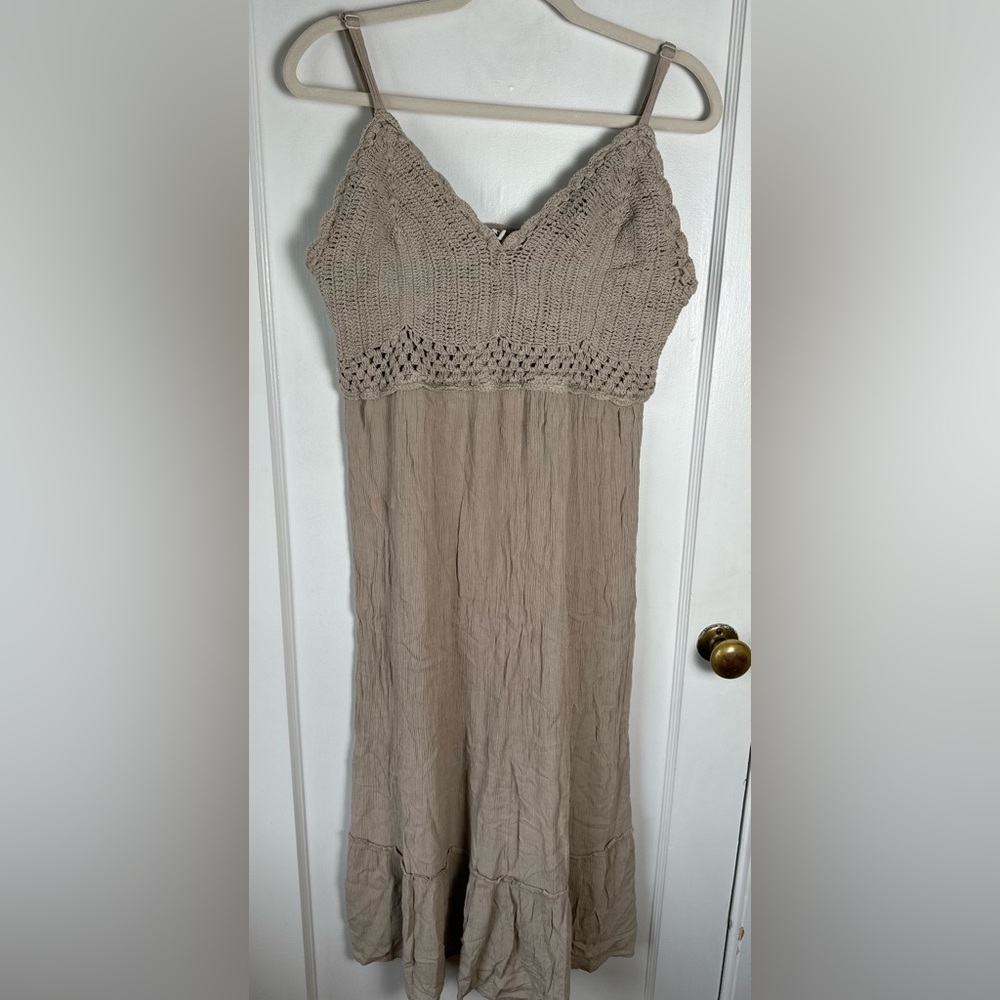 Elegant Tan Crochet Top Dress